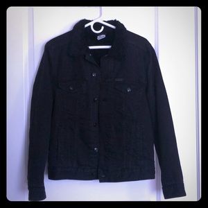 Black Denim Jacket with Faux Wool Lining